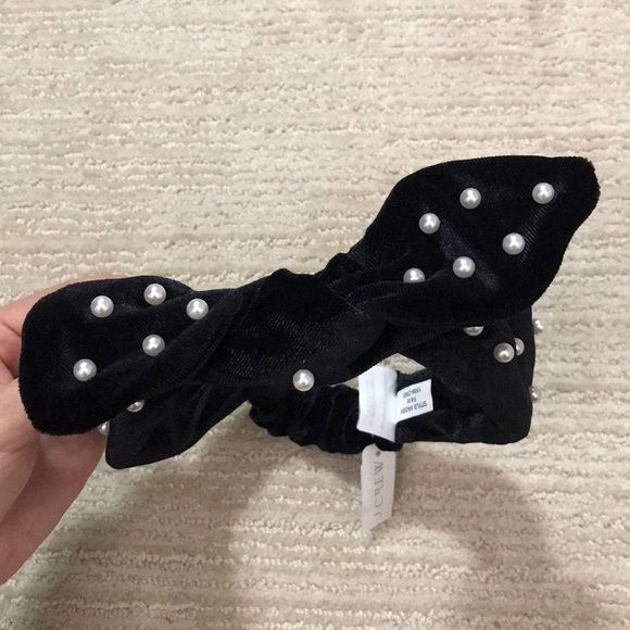 J.Crew Black Suede Pearl Twisted Bow Hairband - Picture 4 of 6